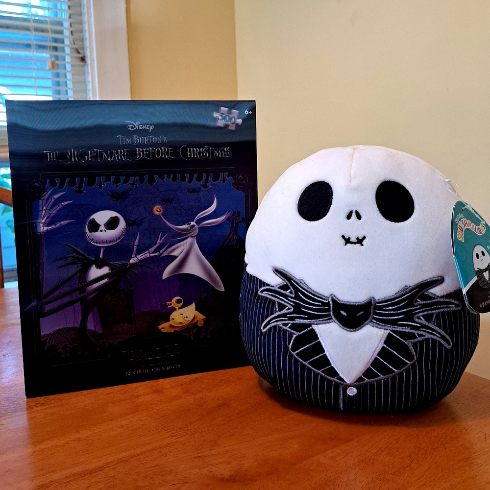 Combo NEW Nightmare Before Christmas 3D 500 Pc Puzzle Plus Jack Squishmallow